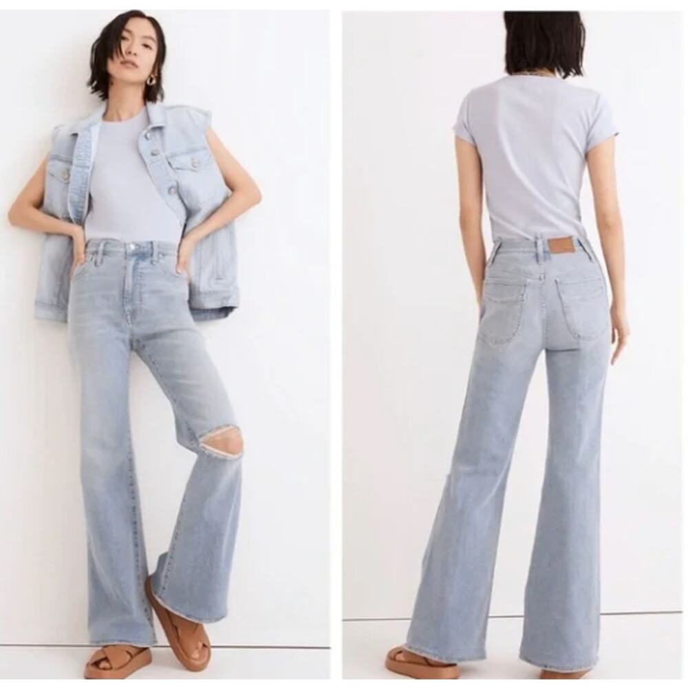 NEW Madewell High Rise Flare Jeans in Eversfield Knee-Rip Edition 32